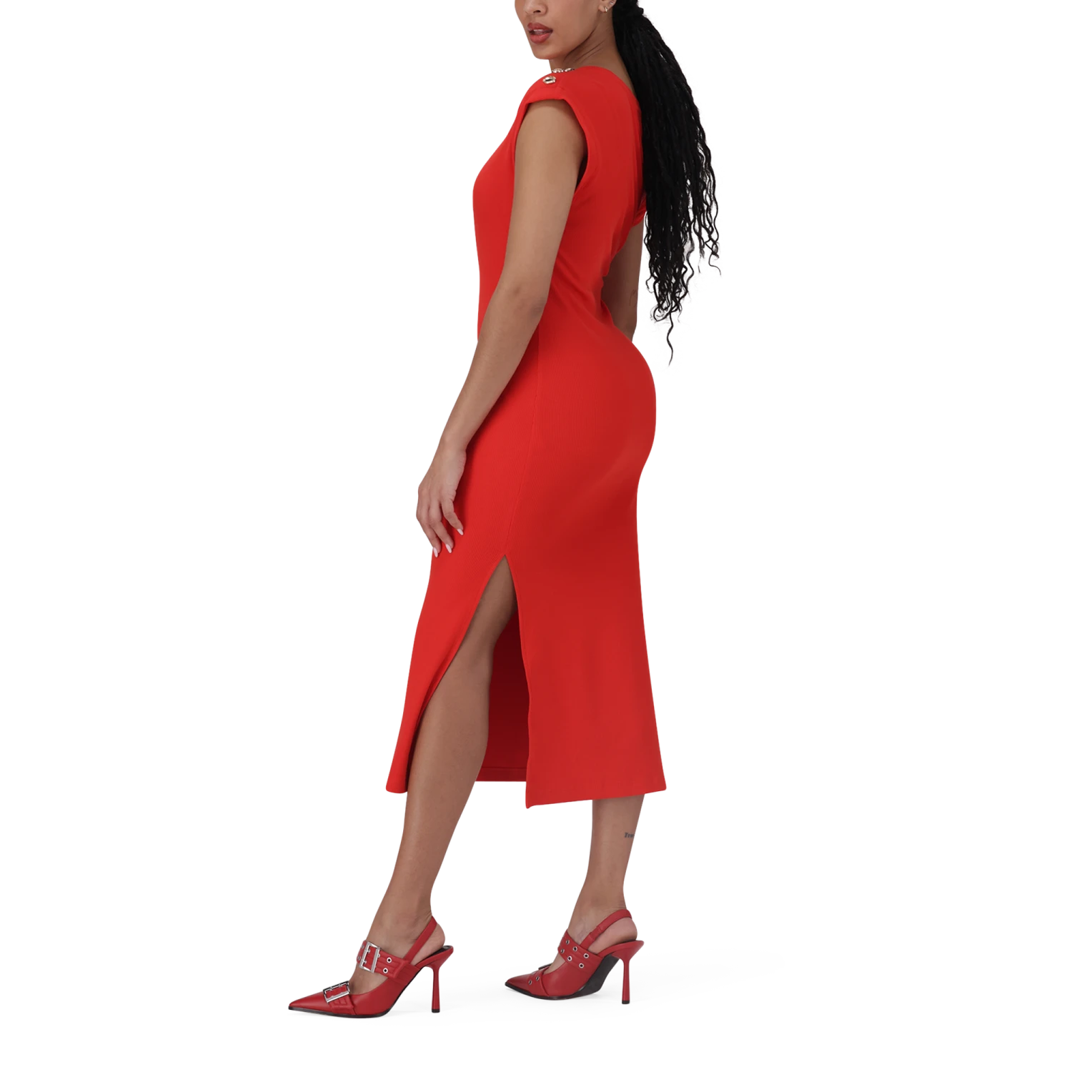 ELLE RED TUNIC MIDI DRESS WITH POPPERS 5 ELLE RED TUNIC MIDI DRESS WITH POPPERS - Image 3