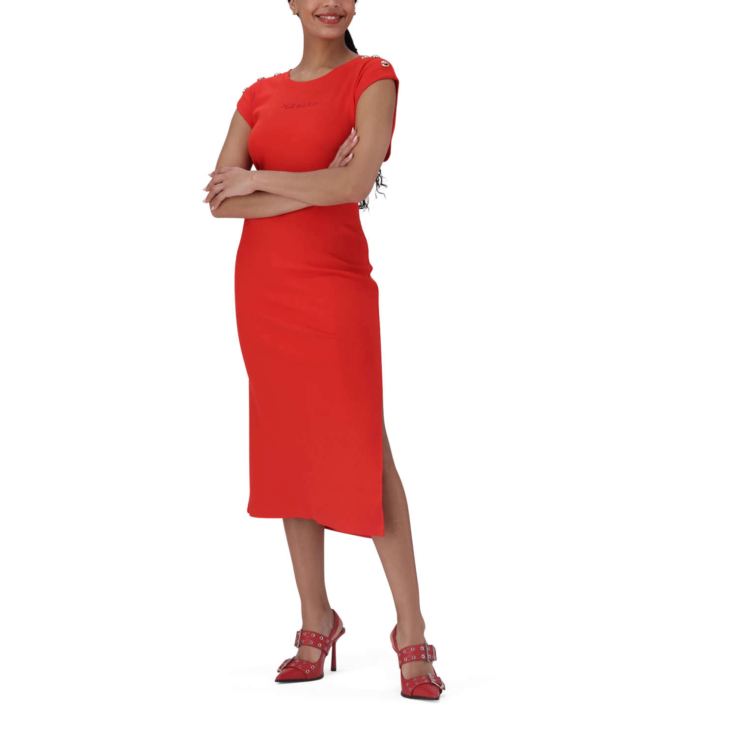 ELLE RED TUNIC MIDI DRESS WITH POPPERS 4 ELLE RED TUNIC MIDI DRESS WITH POPPERS - Image 2