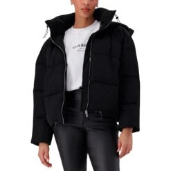 NASH BLACK CROPPED PUFFER WITH DETACHABLE HOOD -Steve Madden Store SMJ439 NASH BLACK 17