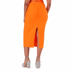 MACIE ORANGE BODYCON MIDI SKIRT WITH GATHERS -Steve Madden Store SMS349 MACIE BODYCON MIDI SKIRT WITH GATHERS ORANGE 13
