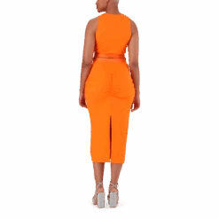 MACIE ORANGE BODYCON MIDI SKIRT WITH GATHERS -Steve Madden Store SMS349 MACIE BODYCON MIDI SKIRT WITH GATHERS ORANGE 8