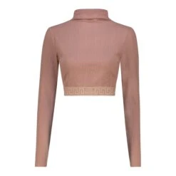 ELORA DARK TAUPE LONG SLEEVE FUNNEL NECK CROP TOP