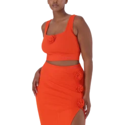 ARIANNA TANGERINE CROPPED TOP WITH ROSE -Steve Madden Store SMT303 ARIANNA CROPPED TOP WITH ROSE TANGERINE 21