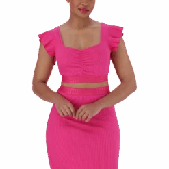 MAREN HOT PINK RUFFLE CROPPED TOP -Steve Madden Store SMT351 MAREN RUFFLE CROPPED TOP HOT PINK 10