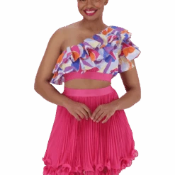 EMMY MULTI RUFFLE SLEEVE CROPPED TOP -Steve Madden Store SMT362 EMMY RUFFLE SLEEVE CROPPED TOP MULTI 13