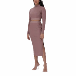 ELORA DARK TAUPE LONG SLEEVE FUNNEL NECK CROP TOP -Steve Madden Store SMT394 ELORA DARKTAUPE 3