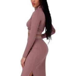 ELORA DARK TAUPE LONG SLEEVE FUNNEL NECK CROP TOP -Steve Madden Store SMT394 ELORA DARKTAUPE 7